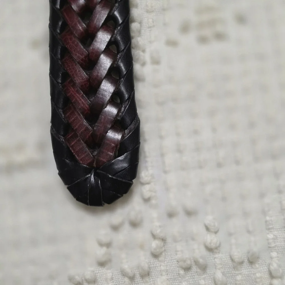 Leather Waist Belt Mens Woven Braided Black Brown Size 40